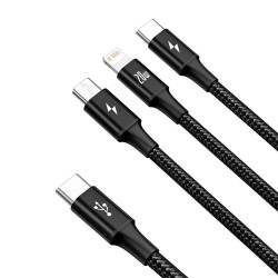 Baseus Rapid 3in1 USB Typ C - USB Typ C / Lightning / micro USB cable 20 W 1,5 m black (CAMLT-SC01) Baseus Rapid 3in1 USB Typ C - USB Typ C / Lightning / micro USB cable 20 W 1,5 m black (CAMLT-SC01)