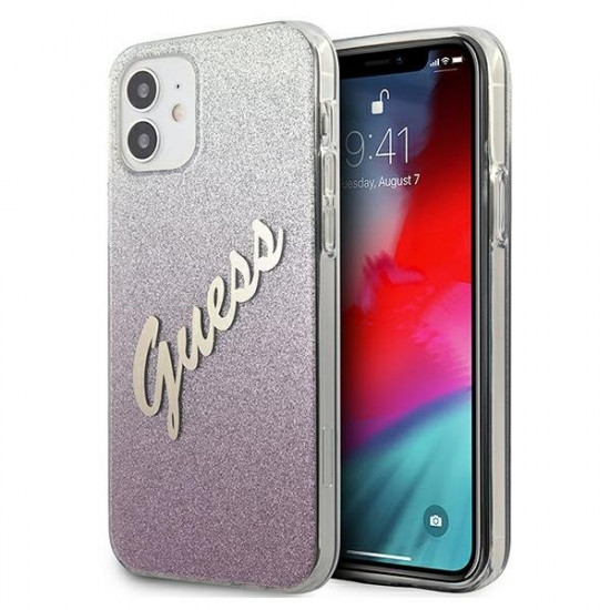 Guess GUHCP12SPCUGLSPI iPhone 12 mini 5,4 &quot;pink / pink hardcase Glitter Gradient Script