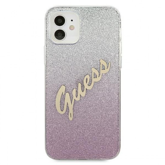 Guess GUHCP12SPCUGLSPI iPhone 12 mini 5,4 &quot;pink / pink hardcase Glitter Gradient Script