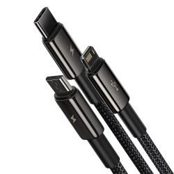 Baseus Tungsten 3w1 USB - USB Typ C / Lightning / micro USB cable 3,5 A 1,5 m black (CAMLTWJ-01)