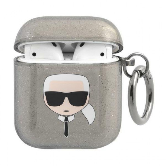 Karl Lagerfeld KLA2UKHGK AirPods cover black / black Glitter Karl`s Head