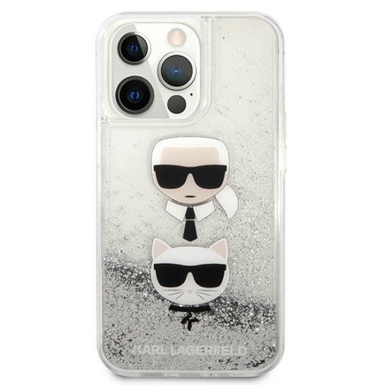 Karl Lagerfeld KLHCP13XKICGLS iPhone 13 Pro Max 6.7 &quot;silver / silver hardcase Liquid Glitter Karl &amp; Choupette Head