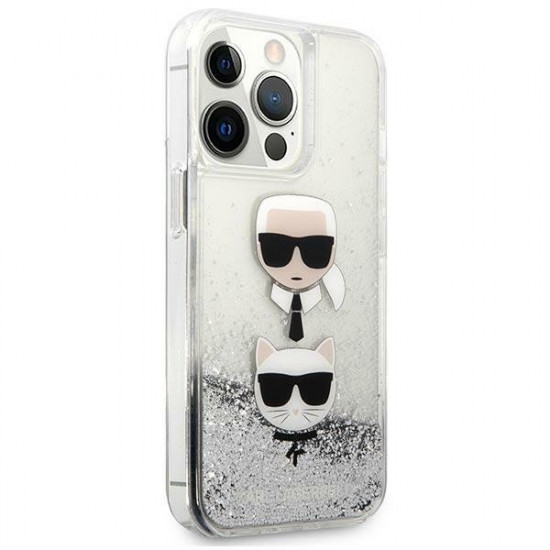 Karl Lagerfeld KLHCP13XKICGLS iPhone 13 Pro Max 6.7 &quot;silver / silver hardcase Liquid Glitter Karl &amp; Choupette Head