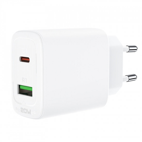 Acefast A25 PD20W (USB-C+USB-A) dual port charger (EU) white