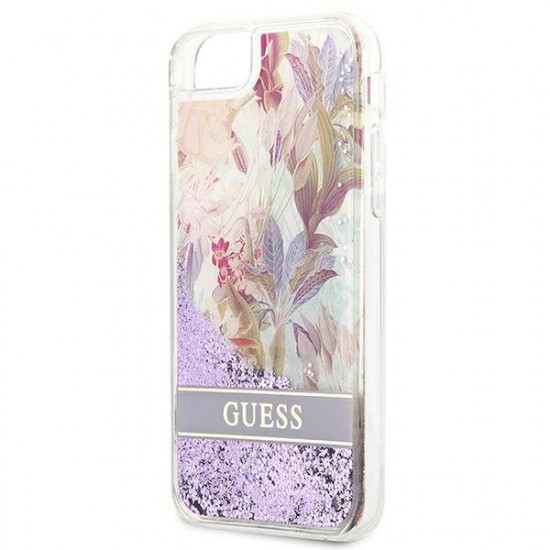 Guess GUHCI8LFLSU iPhone SE 2022 / SE 2020/7/8 purple / purple hardcase Flower Liquid Glitter