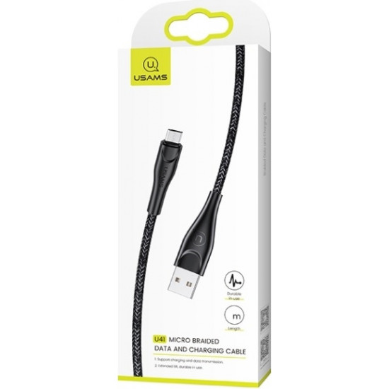 USAMS Nylon Cable U41 microUSB 1m 2A black SJ393USB01 (US-SJ393) Fast Charge