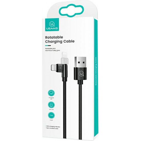 USAMS Nylon Cable Rotatable U60 2A Lightning black 1m SJ476USB01 (US-SJ476)