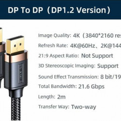 USAMS Cable DisplayPort - DisplayPort U74 2.0m  black 4K HD SJ531HD01 (US-SJ531)