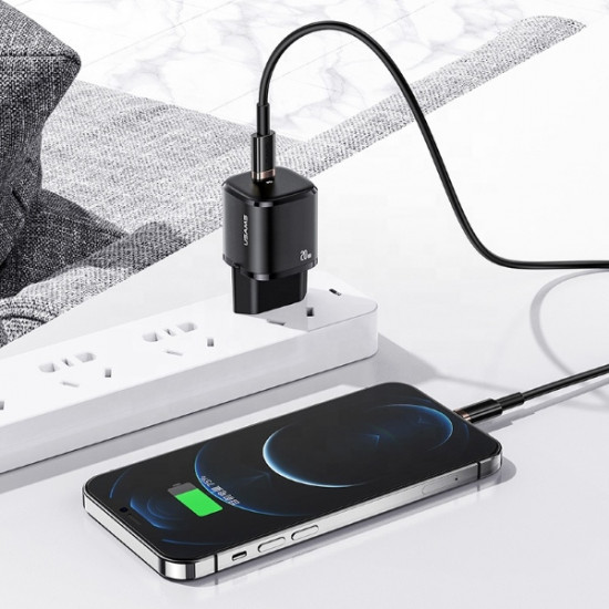 USAMS Wall Charger 1xUSB-C T36 mini 20W PD3.0 Fast Charging black CC124TC01 (US-CC124)