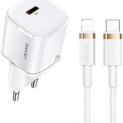 USAMS Wall Charger 1xUSB-C T36 mini 20W + cable USB-C-Lightning white PD3.0 Fast Charging XFKXLOGTL02 (US-CC124+US-SJ484)