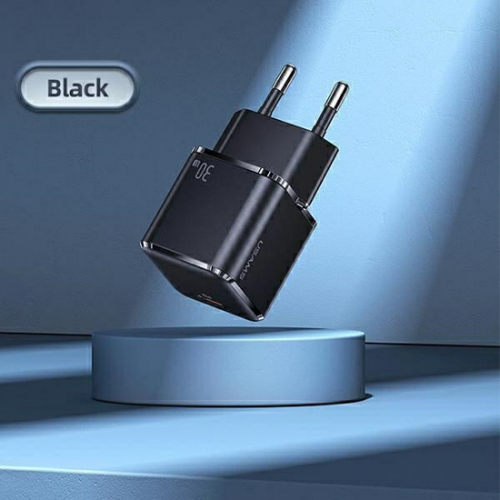 USAMS Wall Charger 1xUSB-C T45 30W PD3.0 +QC3.0 Fast Charging + cable U63 USB-C/Lightning black UXTZH01 (USAMS-UX)