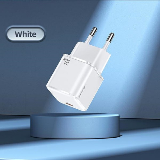 USAMS Wall Charger 1xUSB-C T45 mini 30W PD3.0 Fast Charging white CC148TC02 (US-CC148)