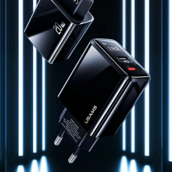 USAMS Wall Charger 1xUSB-C+1xUSB T40 20W LED PD3.0 +QC3.0 Fast Charging black CC133TC01 (US-CC133)