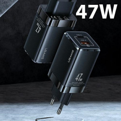 USAMS Wall Charger T41 USB-C+USB GaN 47W PD+QC Fast Charging black CC137TC01 (US-CC137) USAMS Wall Charger T41 USB-C+USB GaN 47W PD+QC Fast Charging black CC137TC01 (US-CC137)