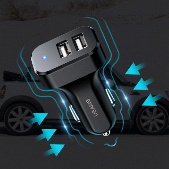 USAMS Car Charger 2xUSB C13 2,1A 3in1 (microUSB/USB-C/Lightning) black NTU35YTSC13TZ