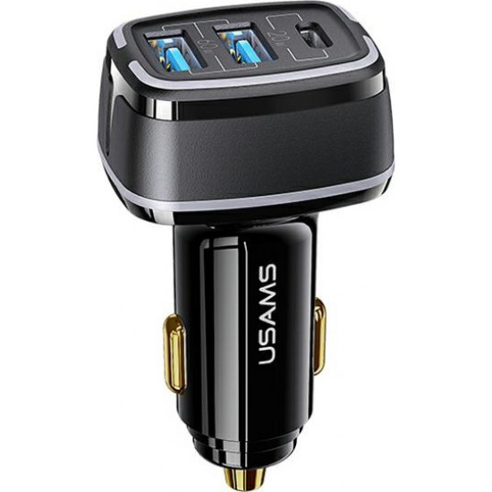 USAMS Car Charger 2xUSB+1xUSB-C C24 80W Fast Charge black CC126TC01 (US-CC126)