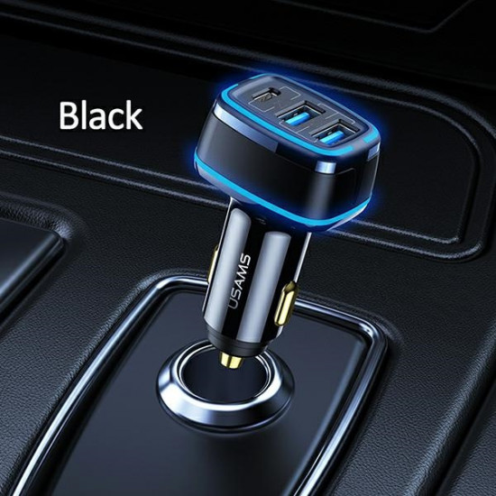USAMS Car Charger 2xUSB+1xUSB-C C24 80W Fast Charge black CC126TC01 (US-CC126)