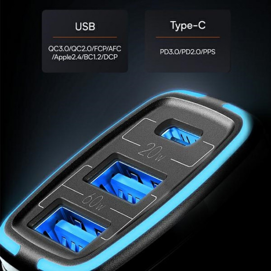USAMS Car Charger 2xUSB+1xUSB-C C24 80W Fast Charge black CC126TC01 (US-CC126)