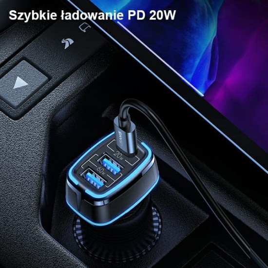 USAMS Car Charger 2xUSB+1xUSB-C C24 80W Fast Charge black CC126TC01 (US-CC126)