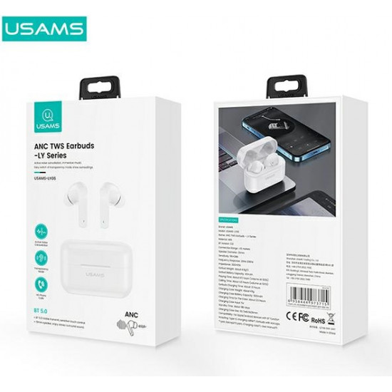 USAMS Earphones Bluetooth 5.0 TWS LY series ANC white BHULY06