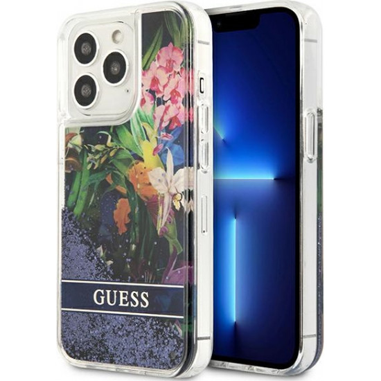 Guess GUHCP13XLFLSB Apple iPhone 13 Pro Max blue hardcase Flower Liquid Glitter