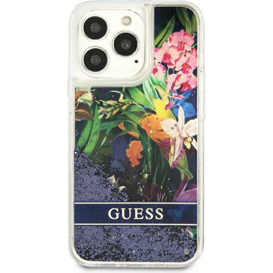 Guess GUHCP13XLFLSB Apple iPhone 13 Pro Max blue hardcase Flower Liquid Glitter