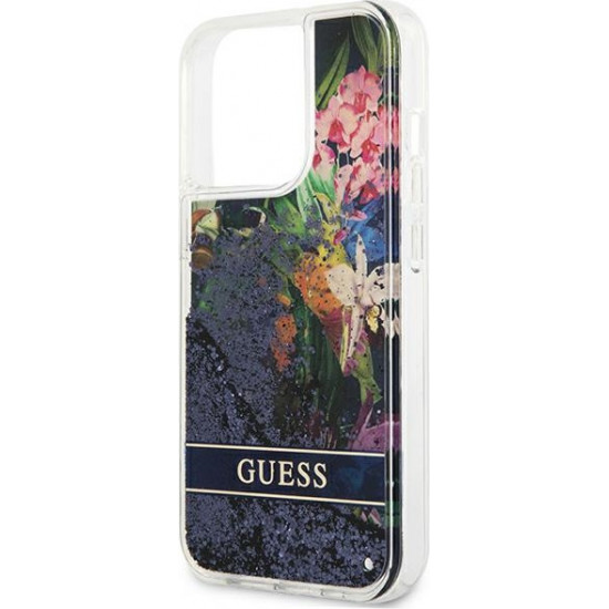 Guess GUHCP13XLFLSB Apple iPhone 13 Pro Max blue hardcase Flower Liquid Glitter