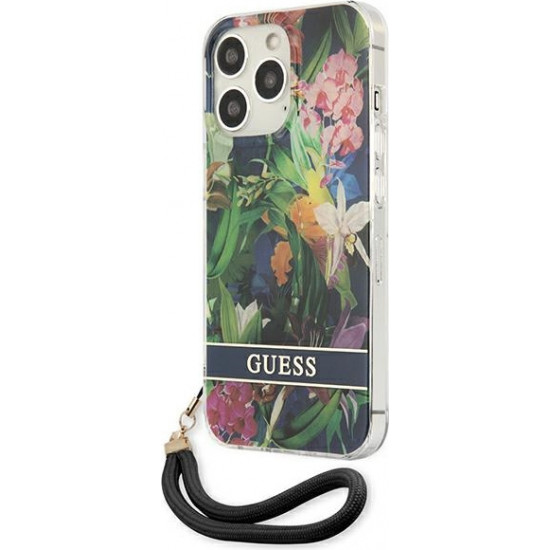 Guess GUHCP13XHFLSB Apple iPhone 13 Pro Max blue hardcase Flower Strap