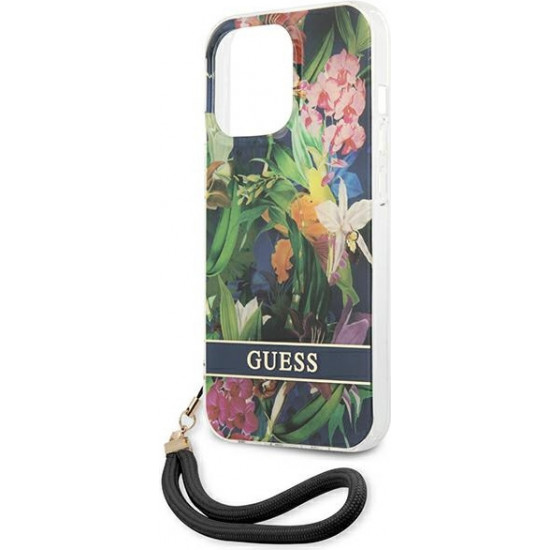 Guess GUHCP13XHFLSB Apple iPhone 13 Pro Max blue hardcase Flower Strap