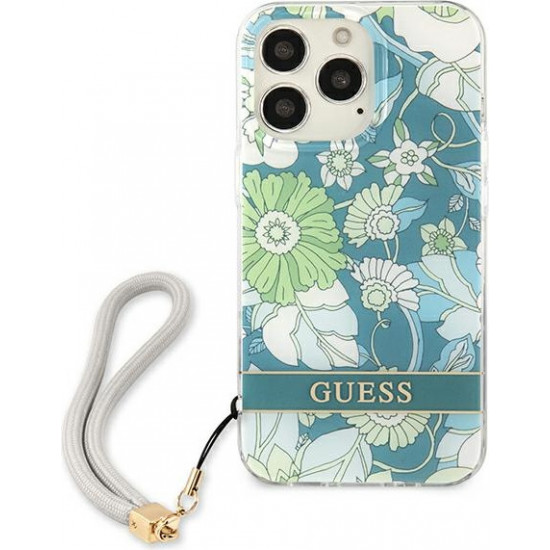 Guess GUHCP13XHFLSN Apple iPhone 13 Pro Max green hardcase Flower Strap