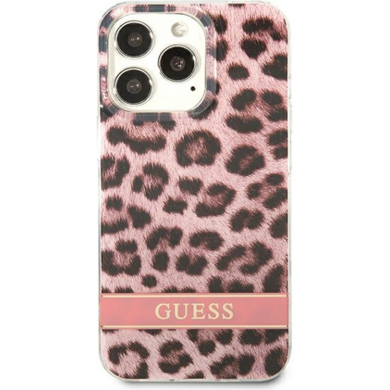 Guess GUHCP13XHSLEOP Apple iPhone 13 Pro Max pink hardcase Leopard