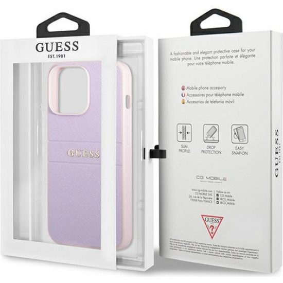 Guess GUHCP13LPSASBPU Apple iPhone 13 Pro purple Saffiano Hot Stamp & Metal Logo