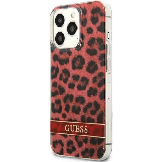 Guess GUHCP13LHSLEOR Apple iPhone 13 Pro red hardcase Leopard