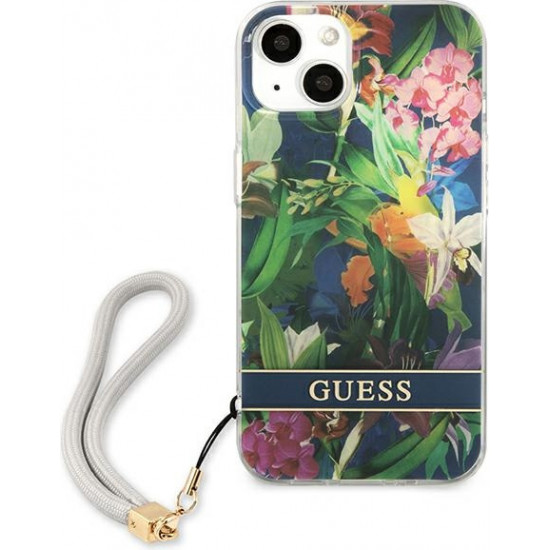 Guess GUHCP13MHFLSB Apple iPhone 13 blue hardcase Flower Strap