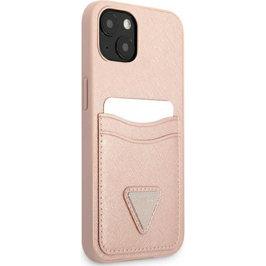 Guess GUHCP13MPSATPP Apple iPhone 13 pink hardcase SaffianoTriangle Logo Cardslot