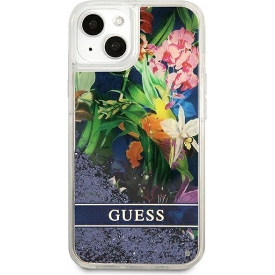 Guess GUHCP13SLFLSB Apple iPhone 13 mini blue hardcase Flower Liquid Glitter