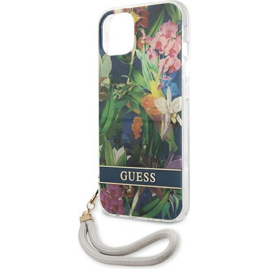 Guess GUHCP13SHFLSB Apple iPhone 13 mini blue hardcase Flower Strap