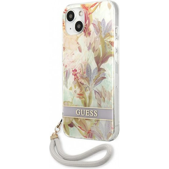 Guess GUHCP13SHFLSU Apple iPhone 13 mini purple hardcase Flower Strap