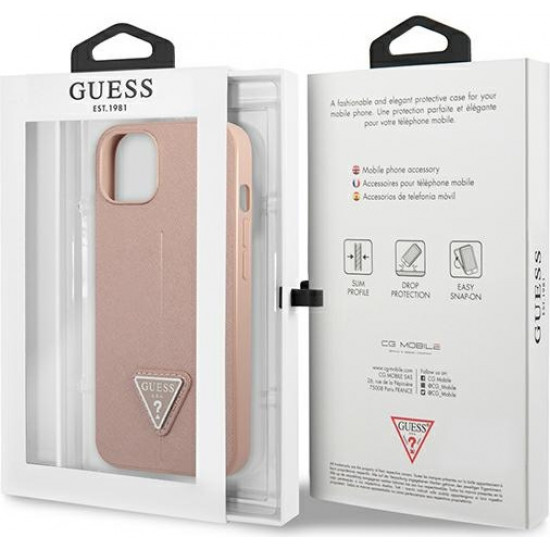 Guess GUHCP13SPSATLP Apple iPhone 13 mini pink hardcase Saffiano Triangle Logo