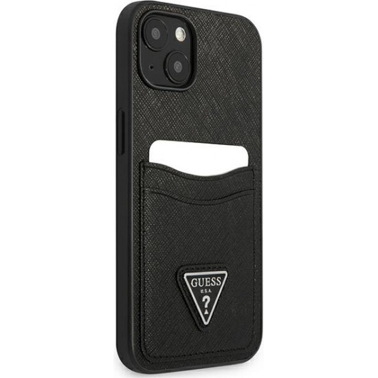 Guess GUHCP13SPSATPK Apple iPhone 13 mini black hardcase SaffianoTriangle Logo Cardslot