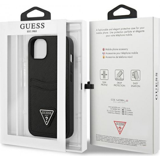 Guess GUHCP13SPSATPK Apple iPhone 13 mini black hardcase SaffianoTriangle Logo Cardslot