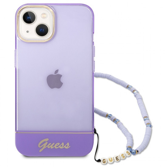 Guess GUHCP14SHGCOHU Apple iPhone 14 purple hardcase Translucent Pearl Strap