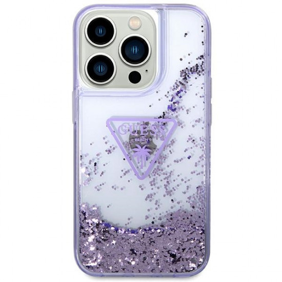 Guess GUHCP14LLFCTPU Apple iPhone 14 Pro purple hardcase Liquid Glitter Palm Collection