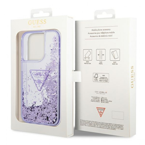 Guess GUHCP14LLFCTPU Apple iPhone 14 Pro purple hardcase Liquid Glitter Palm Collection