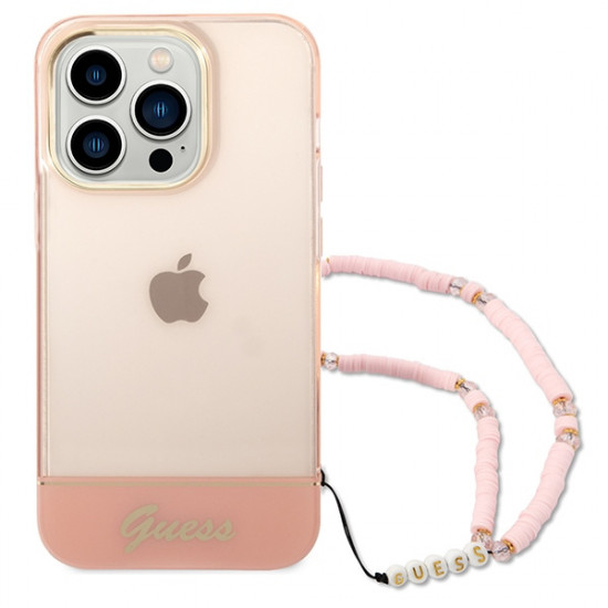 Guess GUHCP14XHGCOHP Apple iPhone 14 Pro Max pink hardcase Translucent Pearl Strap