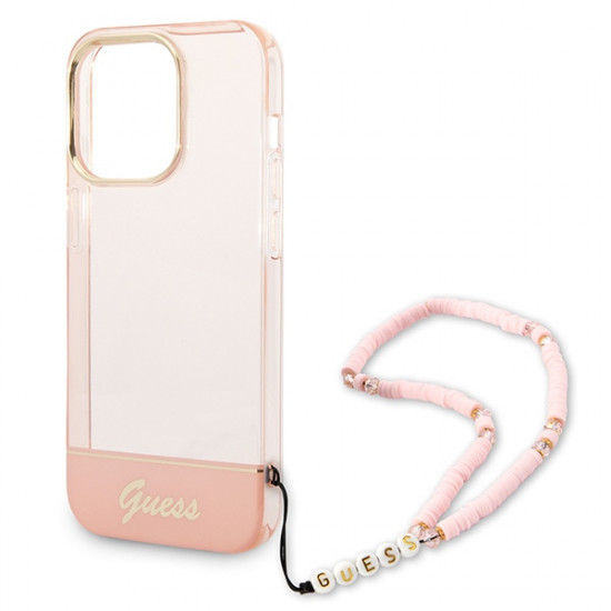 Guess GUHCP14XHGCOHP Apple iPhone 14 Pro Max pink hardcase Translucent Pearl Strap