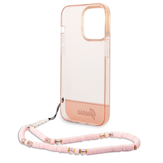 Guess GUHCP14XHGCOHP Apple iPhone 14 Pro Max pink hardcase Translucent Pearl Strap