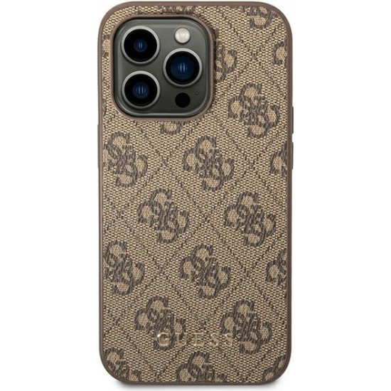 Guess GUHCP14LG4GFBR Apple iPhone 14 Pro brown hard case 4G Metal Gold Logo