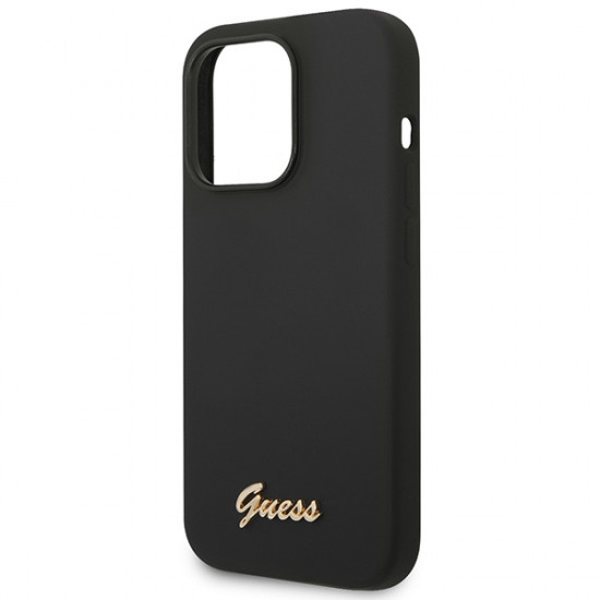 Guess GUHCP14LSLSMK Apple iPhone 14 Pro black hard case Silicone Vintage Gold Logo