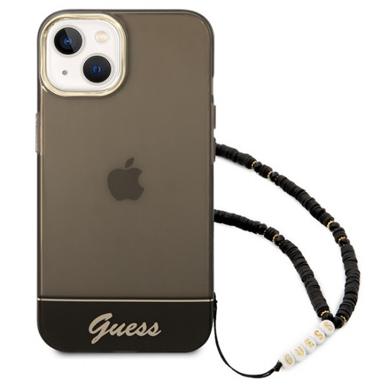 Guess GUHCP14MHGCOHK Apple iPhone 14 Plus black hardcase Translucent Pearl Strap